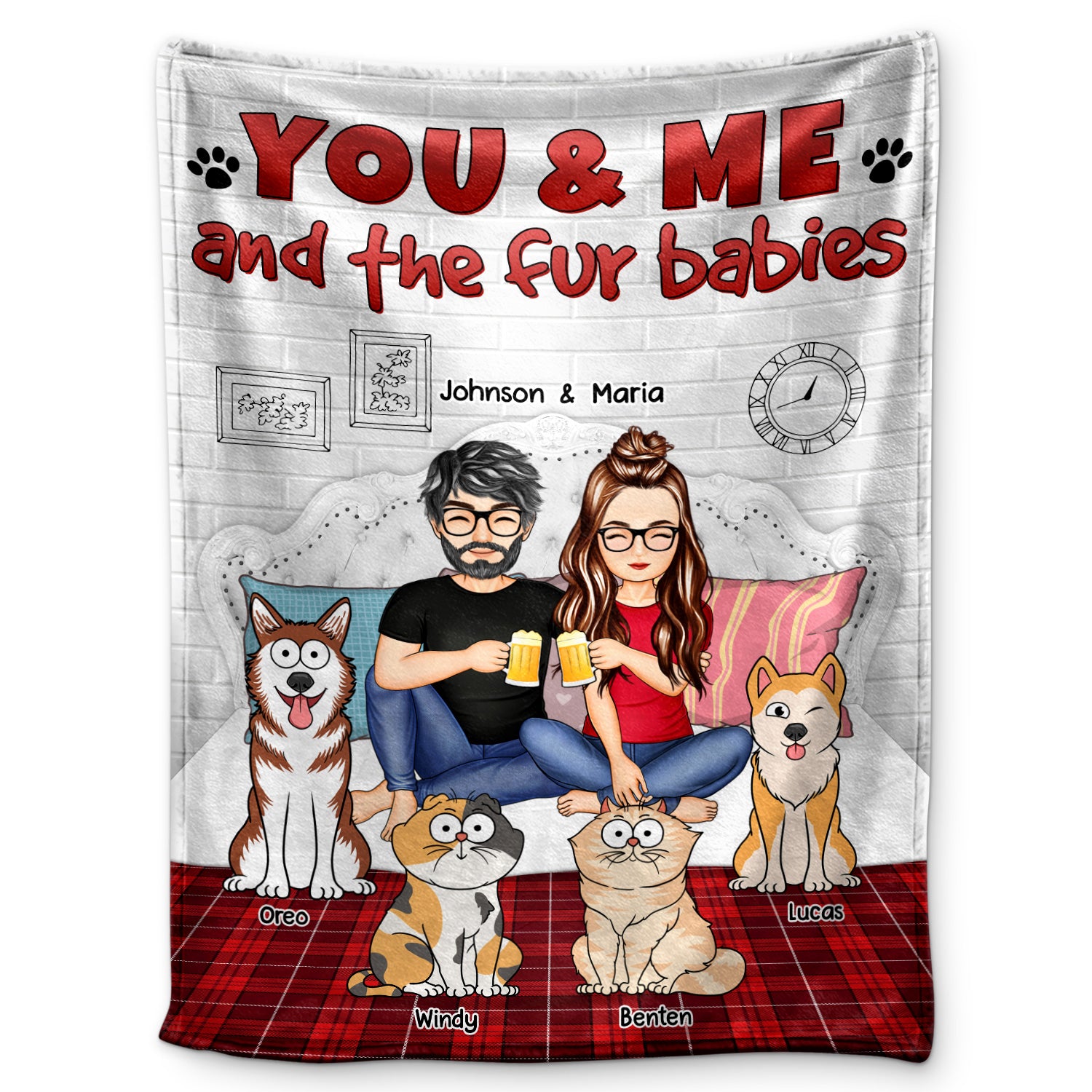 You And Me And The Fur Babies - Gift For Dog Cat Lovers - Personalized Fleece Blanket