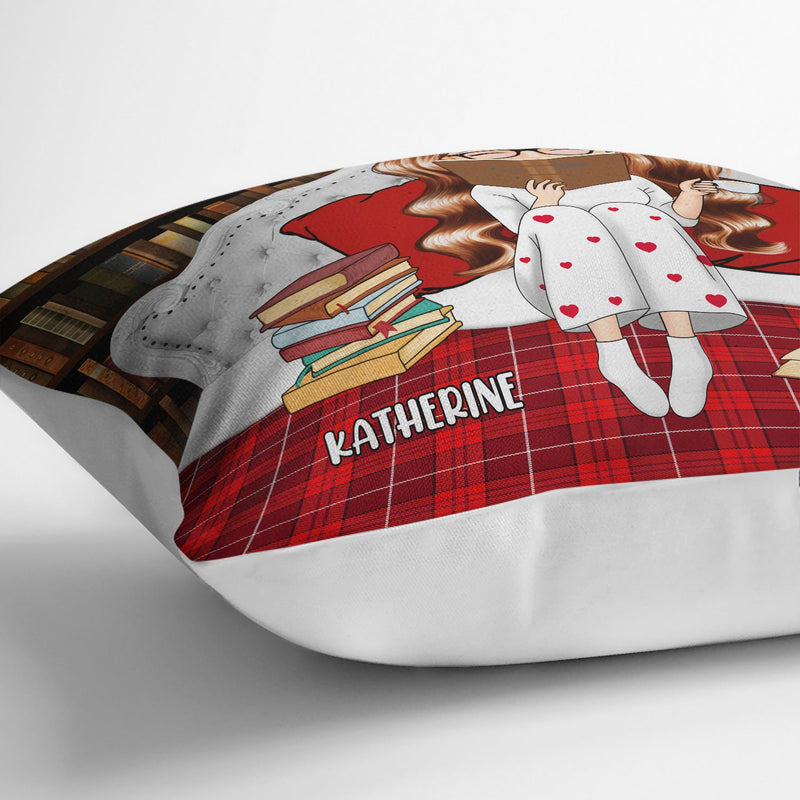 Juste une fille qui aime les livres assise au lit - Cadeau pour les amateurs de lecture - Oreiller personnalisé