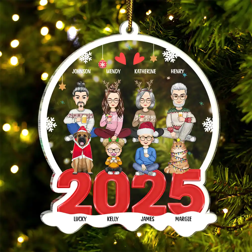 All Family With Dog Cat - Christmas Gift For Family - Personalized Custom Shaped Acrylic Ornament