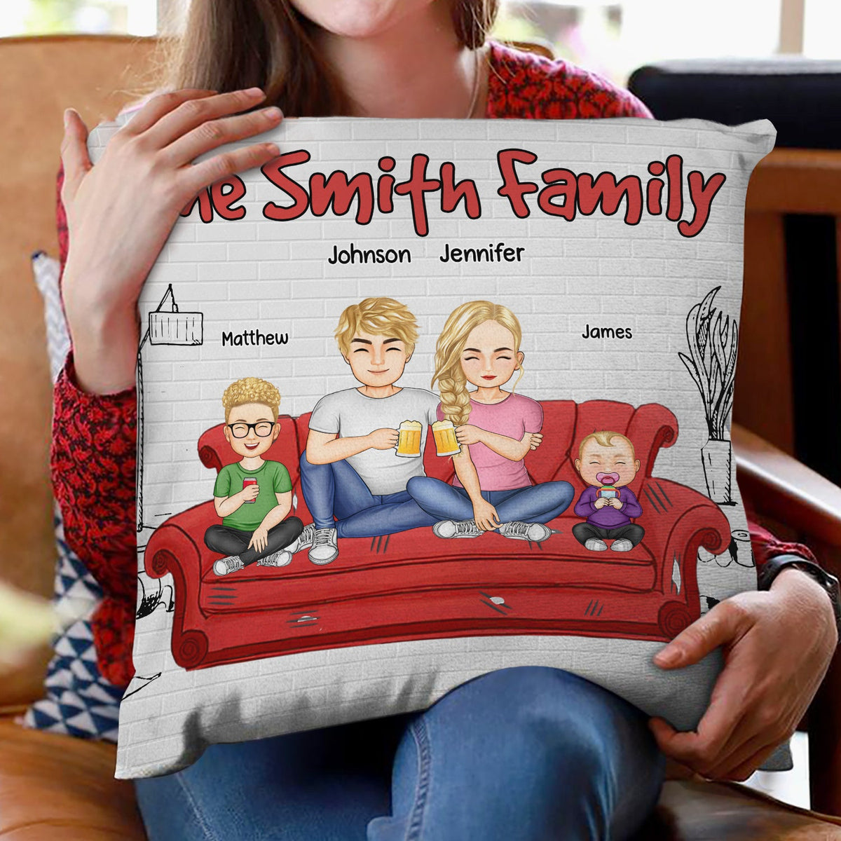 Famille de dessin animé - Cadeau pour la famille - Oreiller personnalisé