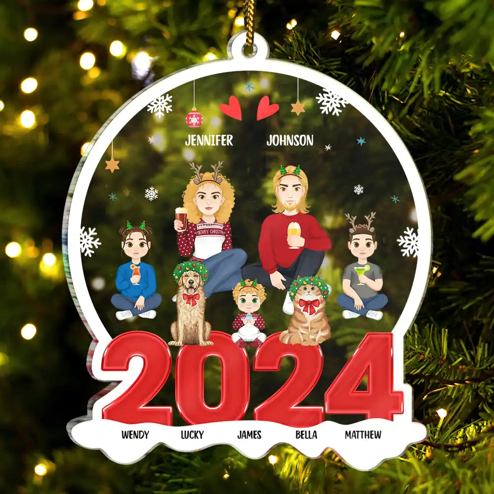 Family Flat Art Christmas - Personalized Custom Shaped Acrylic Ornament