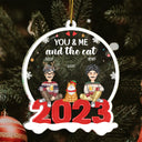 Toi, moi et le chien, chat et bébé en fourrure - Cadeau de Noël pour les amoureux des chiens et des chats - Ornement acrylique personnalisé en forme personnalisée