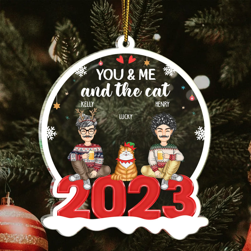 Toi, moi et le chien, chat et bébé en fourrure - Cadeau de Noël pour les amoureux des chiens et des chats - Ornement acrylique personnalisé en forme personnalisée