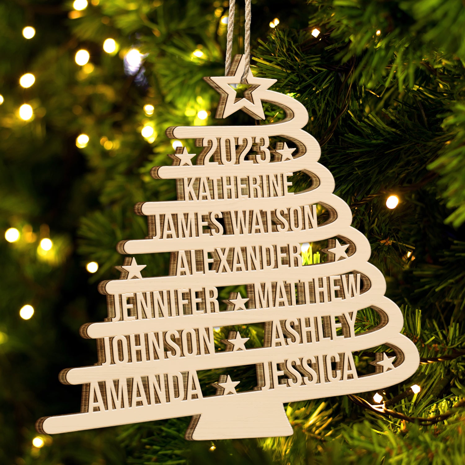 Christmas Tree With Names - Christmas Gift For Family - Personalized Wooden Cutout Ornament