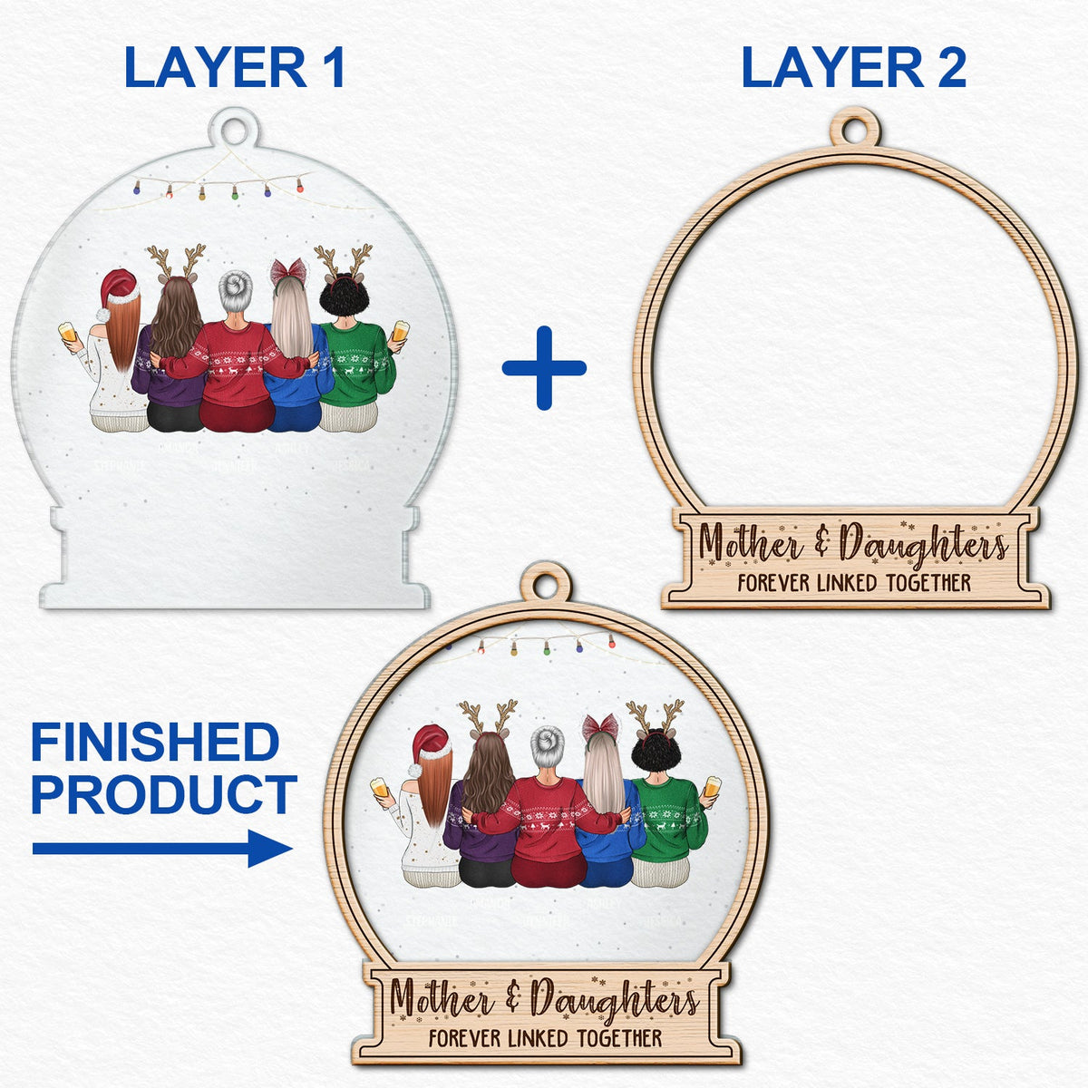 Forever Linked Together - Christmas Gift For Mother Daughter - Personalized 2-Layered Mix Ornament