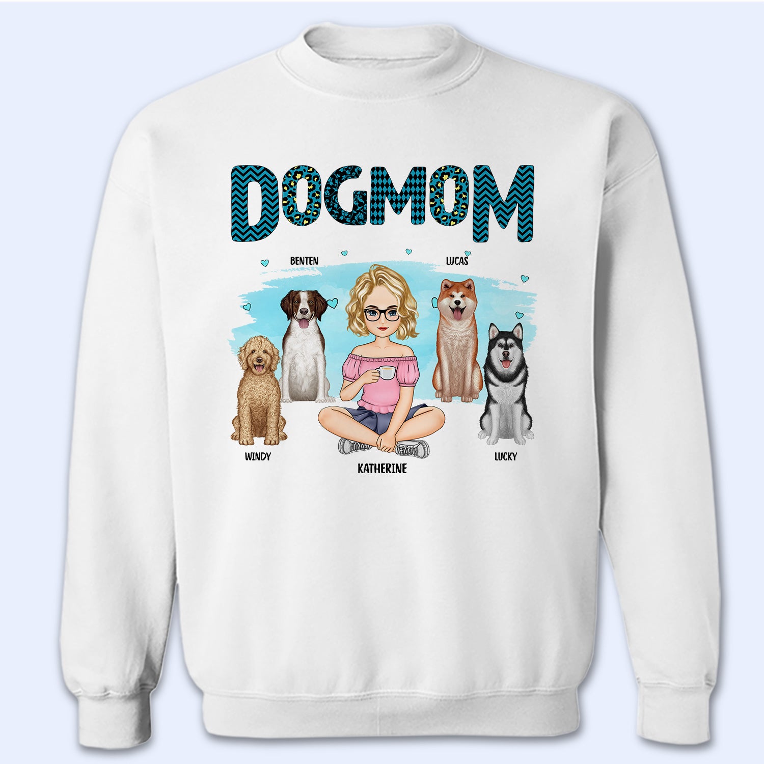 Dog Mom Blue Pattern - Gift For Dog Lovers - Personalized Sweatshirt