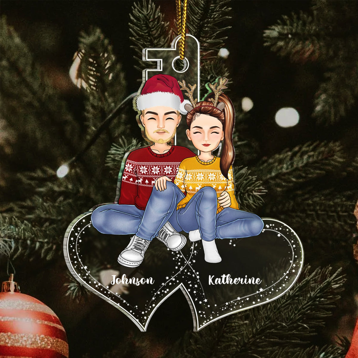 Clé d'amour pour couple - Cadeau de Noël pour couple - Décoration acrylique découpée personnalisée