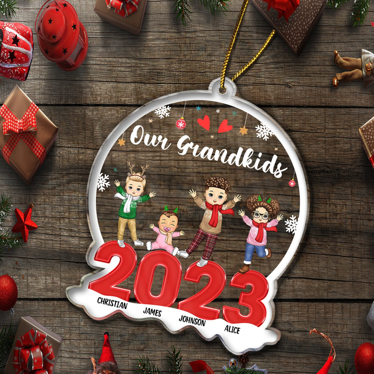 Nos petits-enfants 2023 - Cadeau de Noël pour grands-parents - Décoration acrylique personnalisée