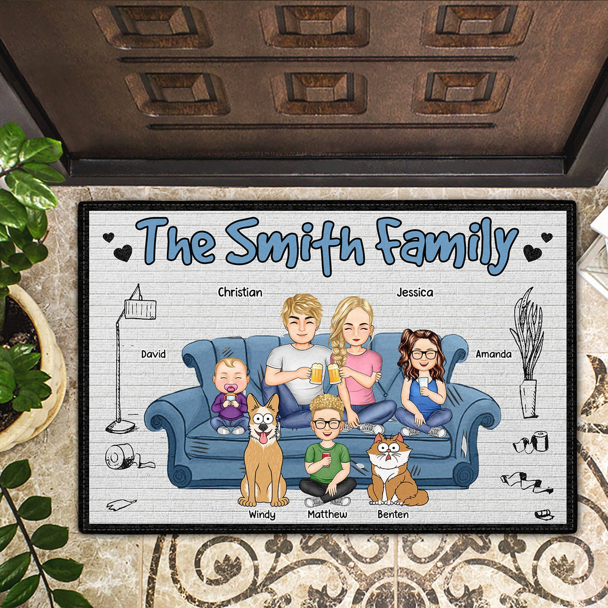 Paillasson personnalisé « Maison douce avec animal » – Cadeau pour la famille