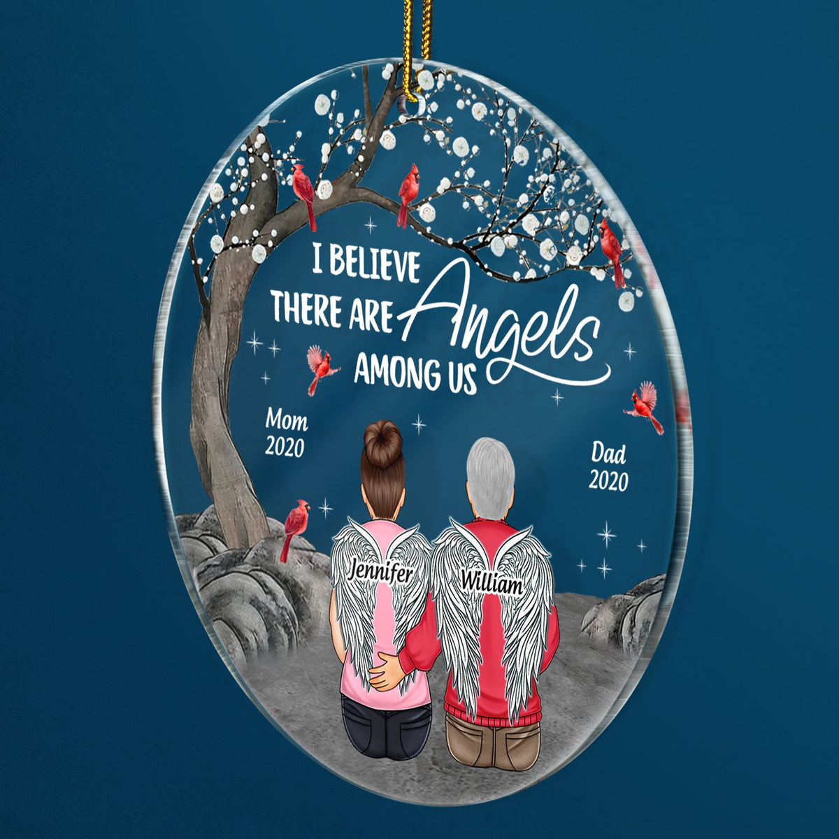 Angels Among Us - Memorial Christmas Gift - Personalized Circle Acrylic Ornament