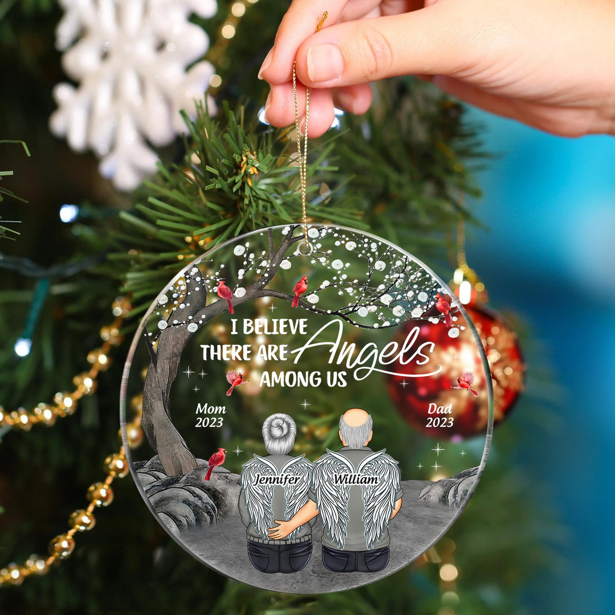Angels Among Us - Memorial Christmas Gift - Personalized Circle Acrylic Ornament