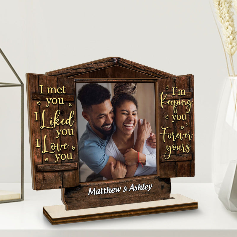 Photo personnalisée « Je t'ai aimé, je t'aime » - Cadeau pour couples - Plaque en bois personnalisée à 2 couches 