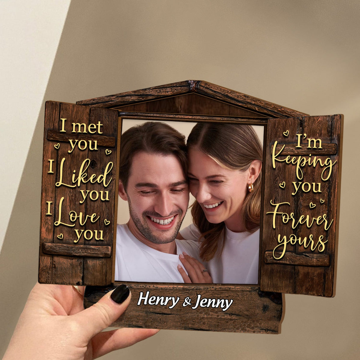 Photo personnalisée « Je t'ai aimé, je t'aime » - Cadeau pour couples - Plaque en bois personnalisée à 2 couches 
