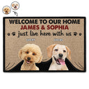 Custom Photo Just Live Here With Us - Gift For Pet Lovers - Personalized Doormat