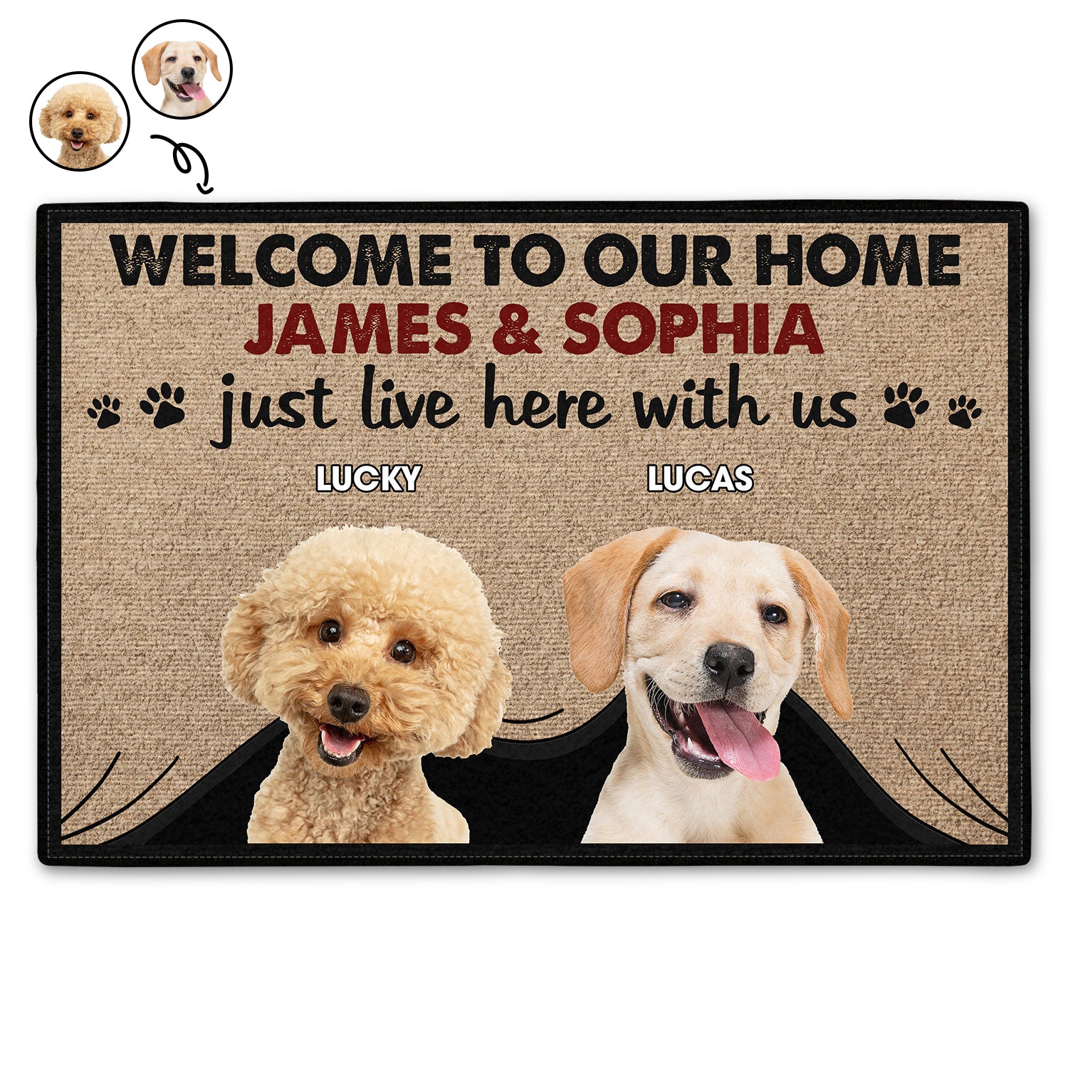Custom Photo Just Live Here With Us - Gift For Pet Lovers - Personalized Doormat