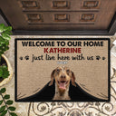 Custom Photo Just Live Here With Us - Gift For Pet Lovers - Personalized Doormat