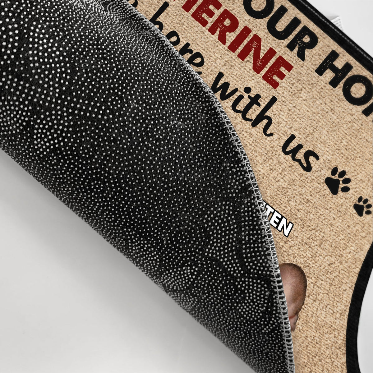 Custom Photo Just Live Here With Us - Gift For Pet Lovers - Personalized Doormat