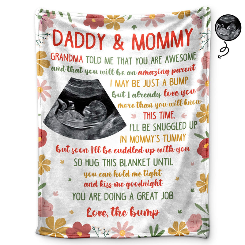 Custom Photo I May Be Just A Bump - Baby Shower Gift, Gift For First Mom - Personalized Fleece Blanket