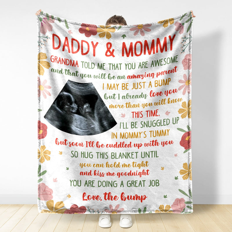 Custom Photo I May Be Just A Bump - Baby Shower Gift, Gift For First Mom - Personalized Fleece Blanket