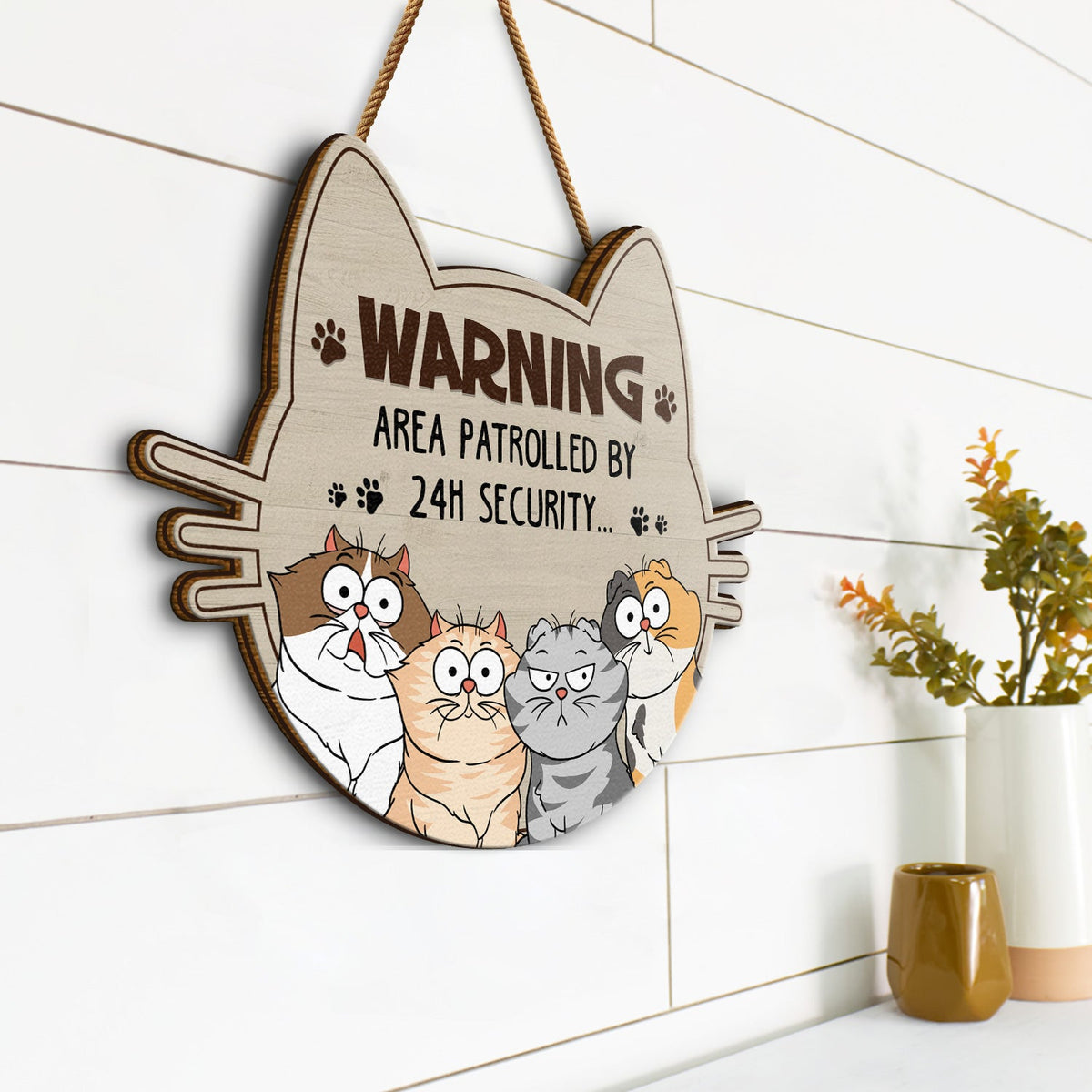 Warning Area Patrolled By Cats - Gift For Cat Lovers - Personalized Custom Shaped Wood Sign