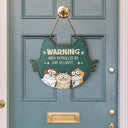 Warning Area Patrolled By Cats - Gift For Cat Lovers - Personalized Custom Shaped Wood Sign