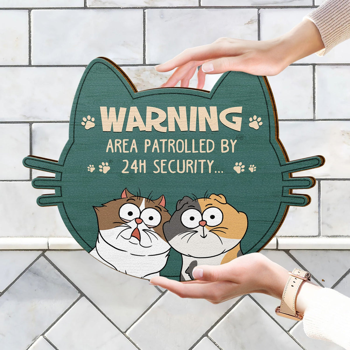 Warning Area Patrolled By Cats - Gift For Cat Lovers - Personalized Custom Shaped Wood Sign