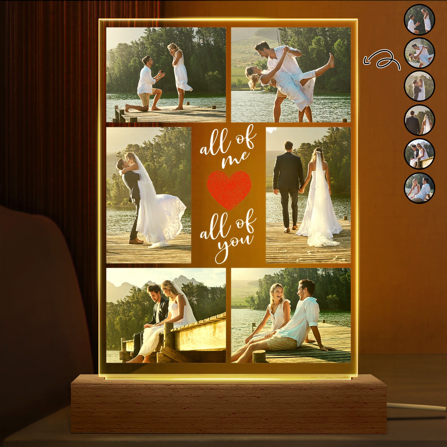 Custom Photo All Of Me Loves - Gift For Couples - Personalized 3D Led Light Wooden Base