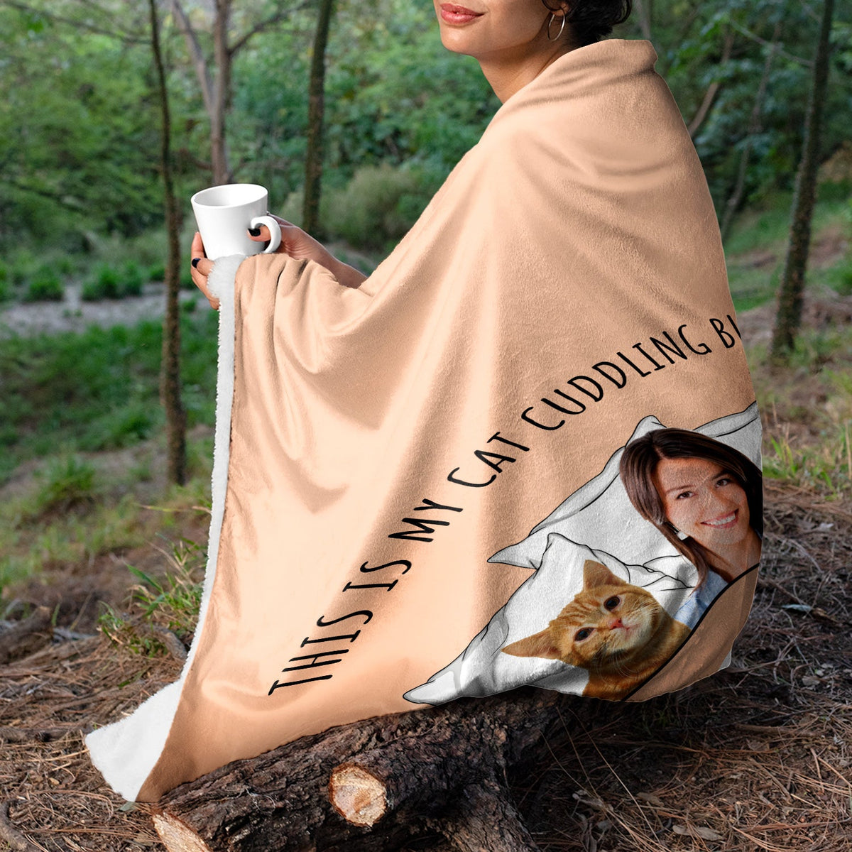 Custom Photo Cat Dog Cuddling Blanket - Gift For Pet Lovers - Personalized Fleece Blanket