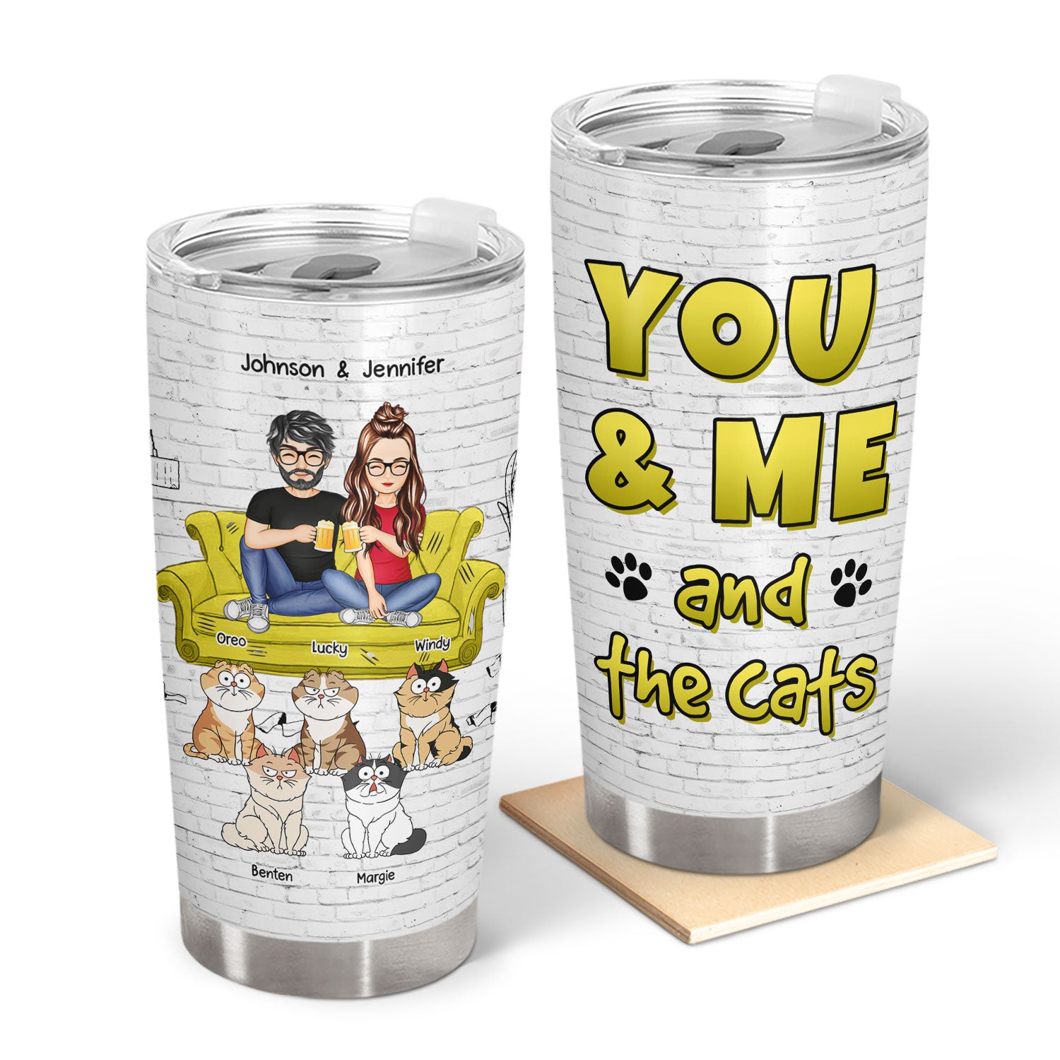 You And Me And The Cats - Gift For Cat Lovers - Personalized Tumbler