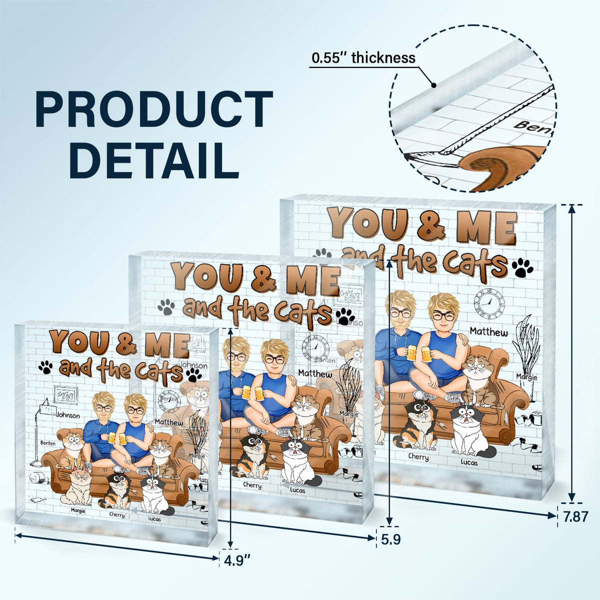 You And Me And The Cats - Gift For Cat Lovers - Personalized Square Shaped Acrylic Plaque