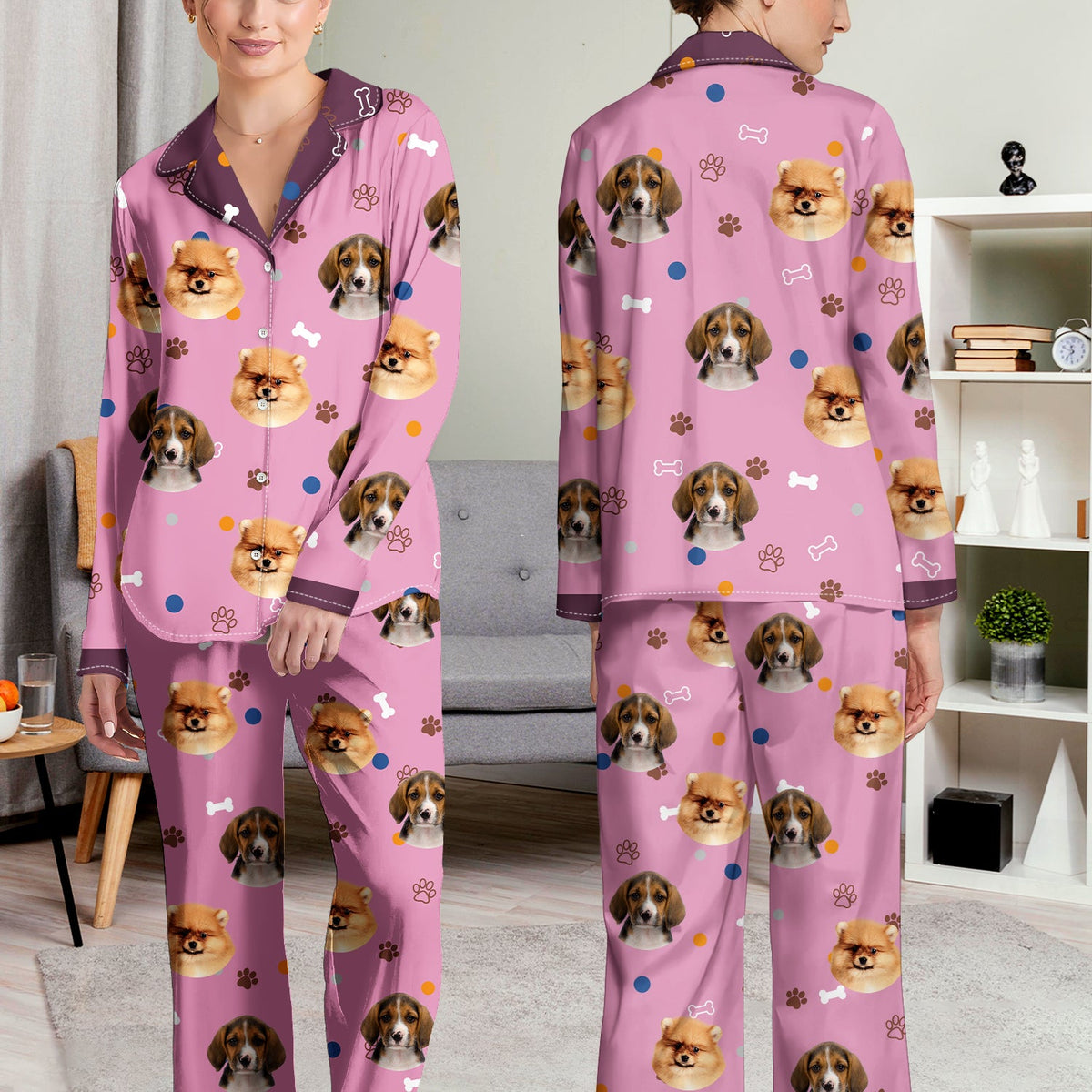 Custom Photo Funny Dog Face - Gift For Dog Lovers - Personalized Long Pajamas Set