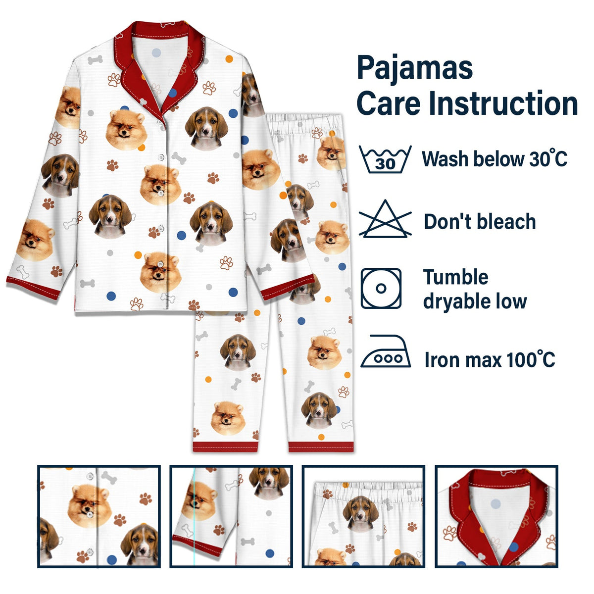 Custom Photo Funny Dog Face - Gift For Dog Lovers - Personalized Long Pajamas Set