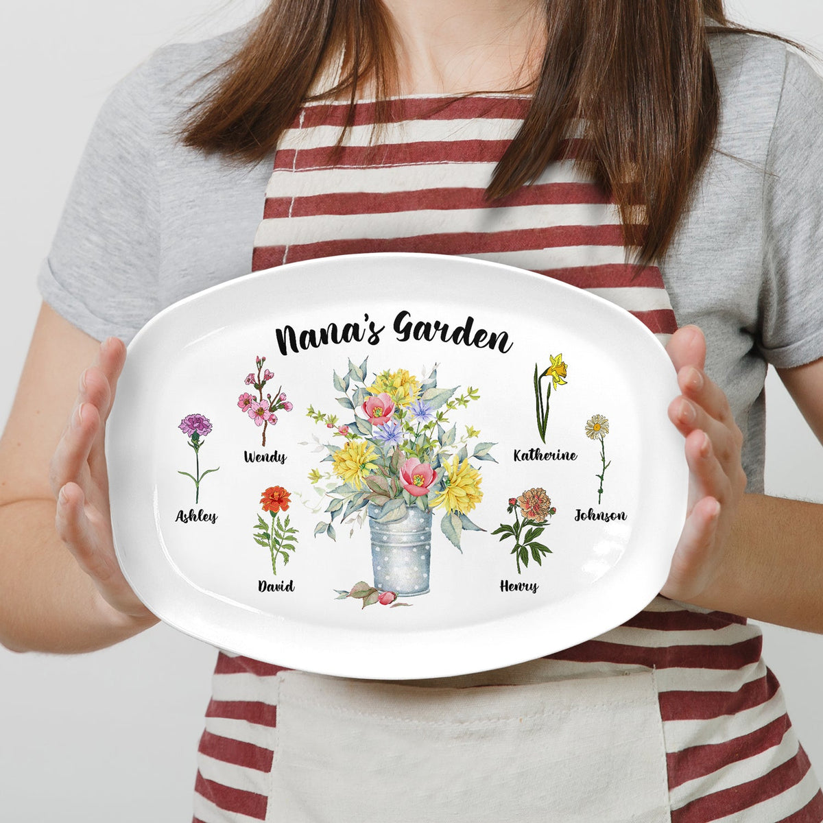 Birth Month Flower Grandma Garden - Gift For Grandma - Personalized Plate