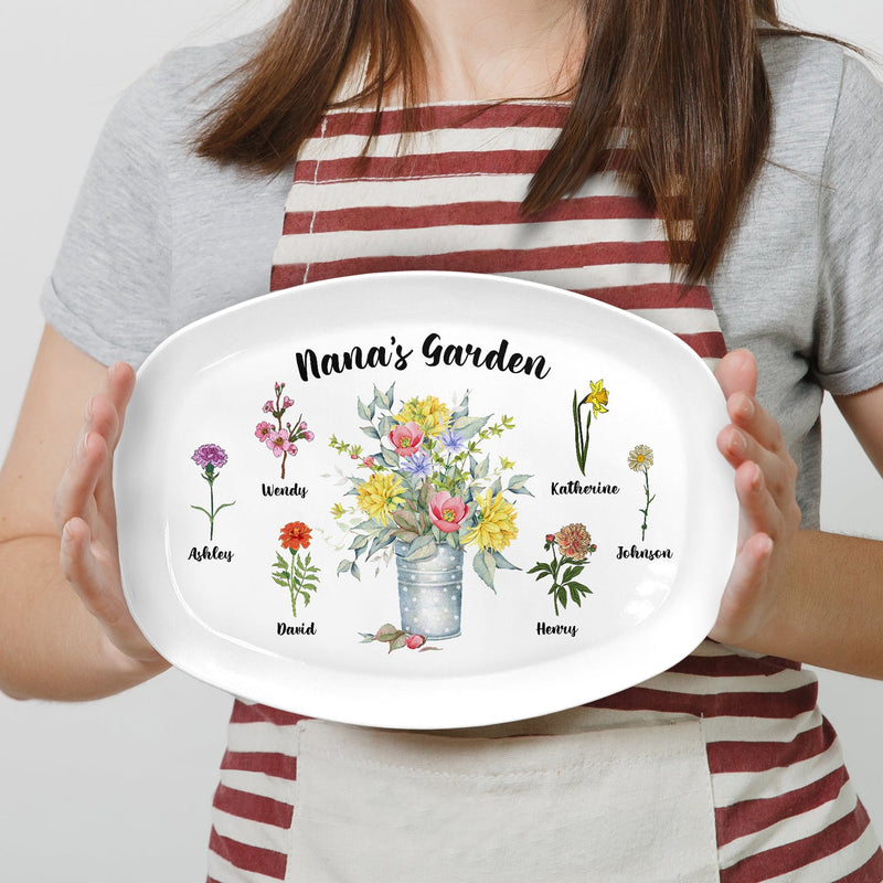 Birth Month Flower Grandma Garden - Gift For Grandma - Personalized Plate
