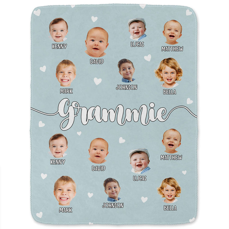 Custom Photo Kid Baby Faces - Birthday, Loving Gift For Grandma, Grandmother, Mom, Mother - Personalized Fleece Blanket, Sherpa Blanket