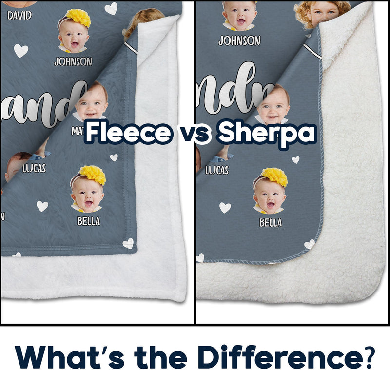 Custom Photo Kid Baby Faces - Birthday, Loving Gift For Grandma, Grandmother, Mom, Mother - Personalized Fleece Blanket, Sherpa Blanket