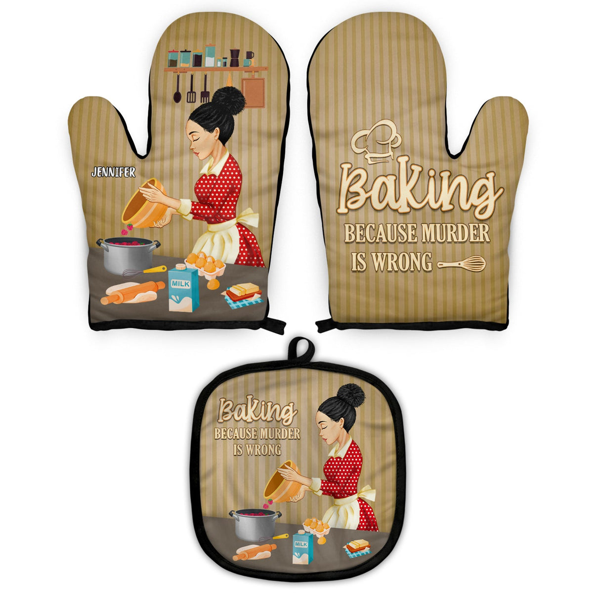 Le meurtre est mal - Cadeau pour maman, cadeau pour les amateurs de pâtisserie - Gants de cuisine et maniques personnalisés