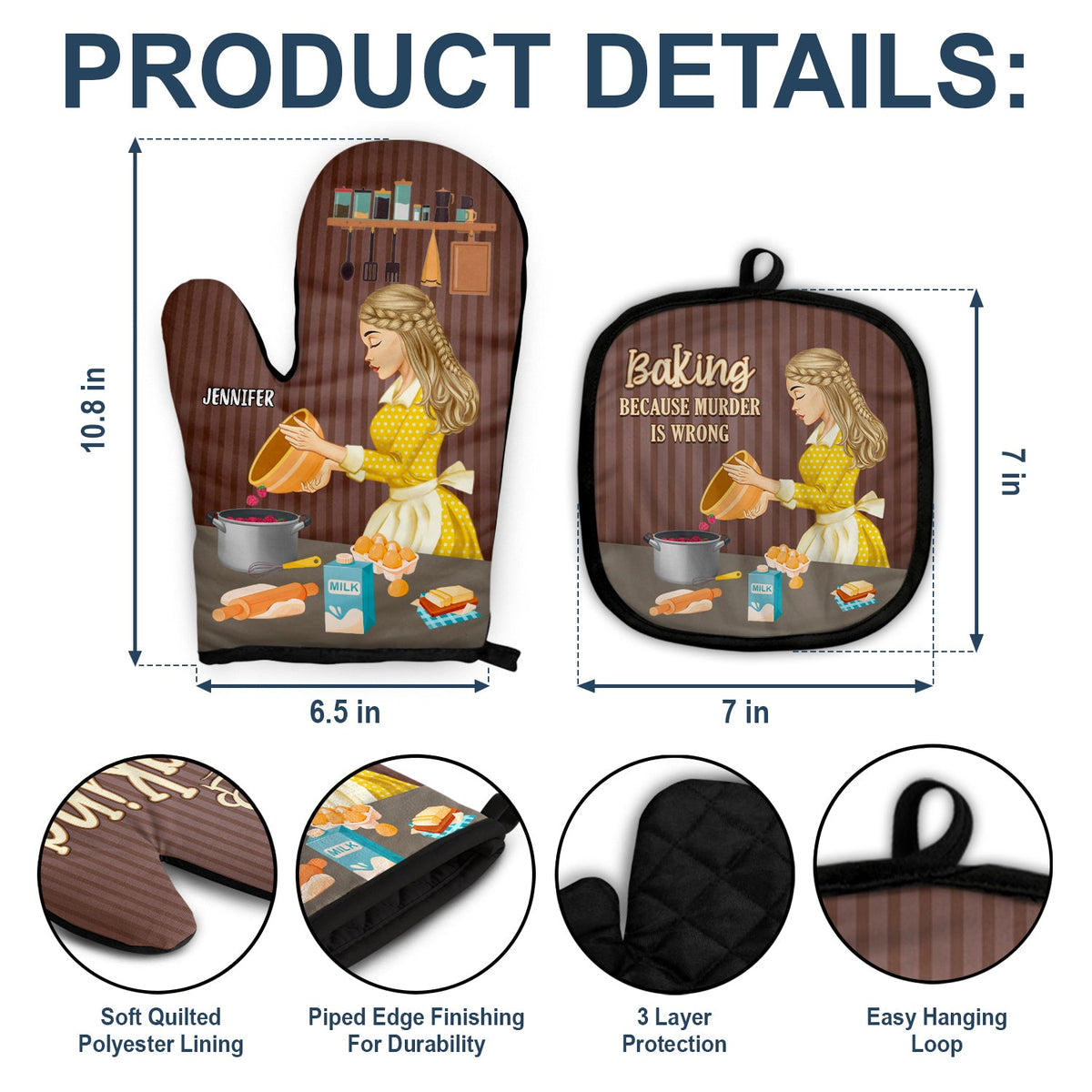 Le meurtre est mal - Cadeau pour maman, cadeau pour les amateurs de pâtisserie - Gants de cuisine et maniques personnalisés