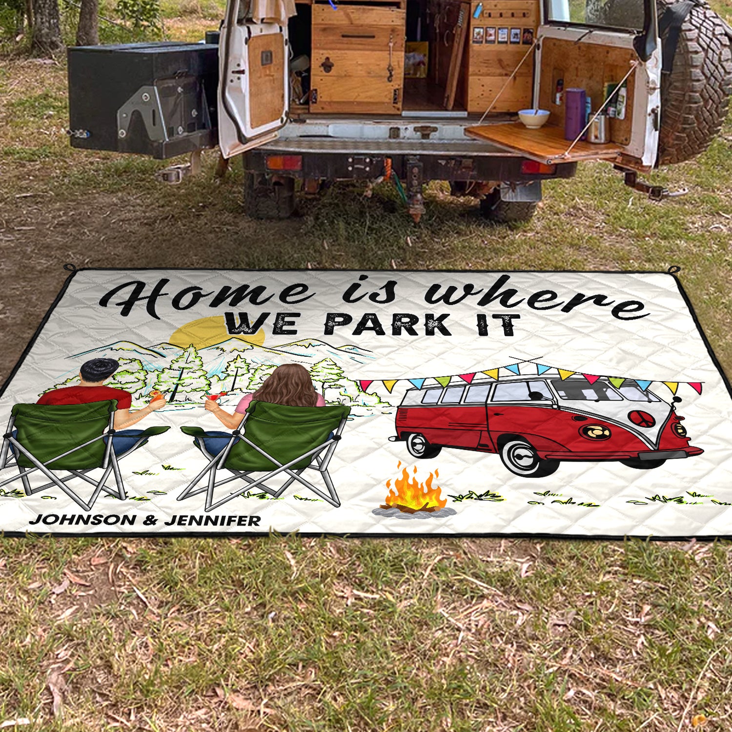 Home Is Where We Park It - Gift For Camping Lovers - Personalized Outdoor Waterproof Camping Picnic Blanket