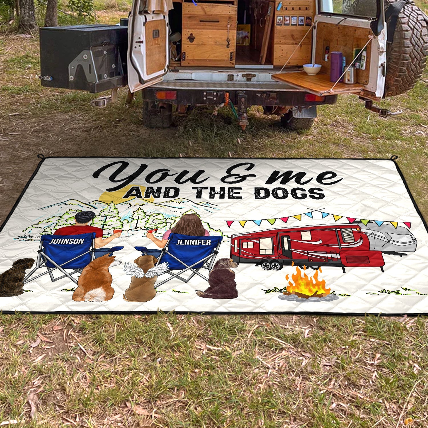 Personalized Camping Blanket - Gift for the whole family, camping lovers with 4 Adults, 2 Kids - Camping Partner For Life