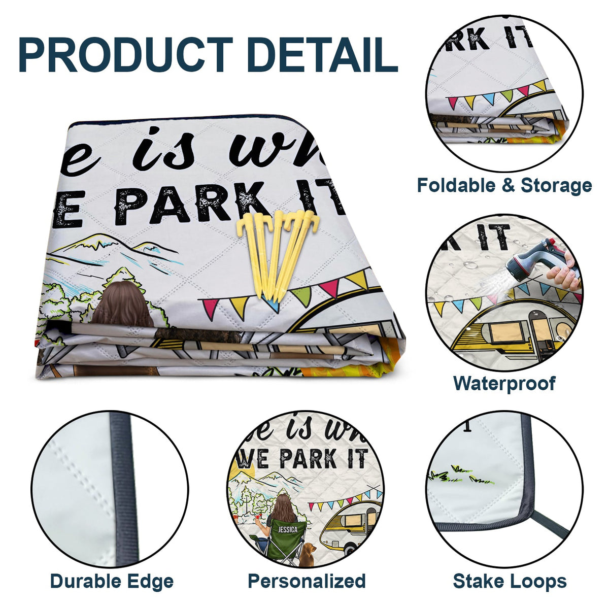 La maison est là où nous nous garons, toi, moi et les chiens - Cadeau pour les amateurs de camping - Couverture de pique-nique de camping imperméable personnalisée pour l'extérieur