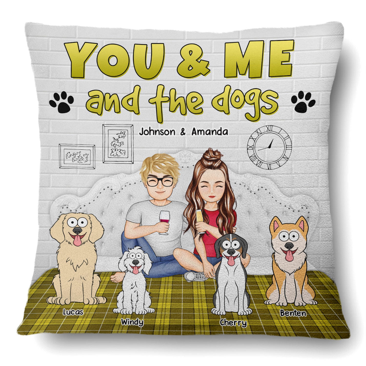 You And Me And The Dog Plaid - Gift For Pet Lovers - Personalized Pillow