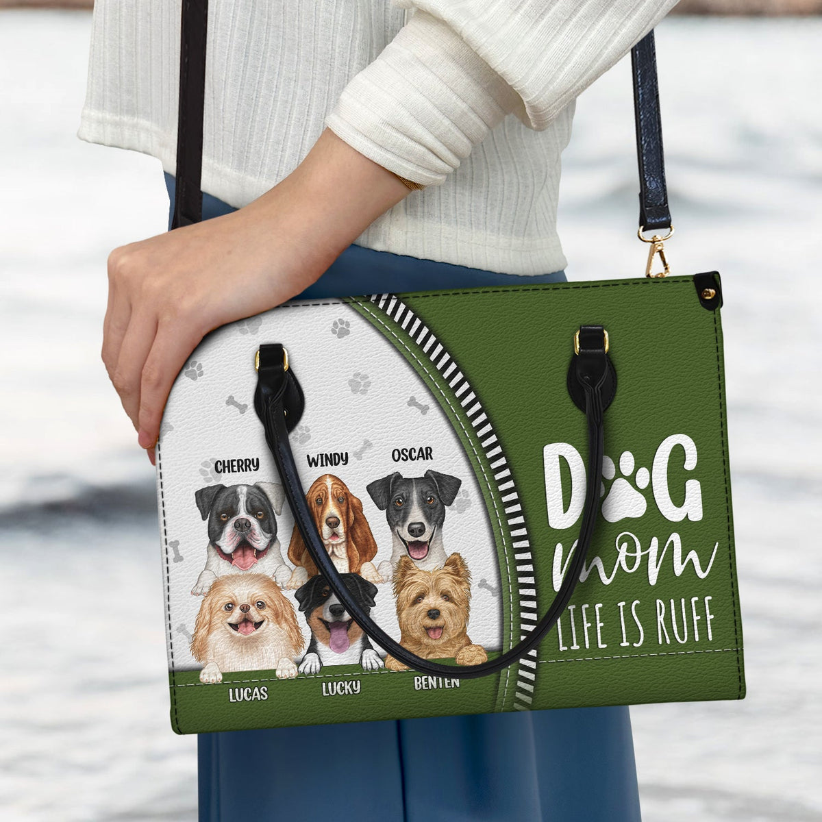 Dog Mom Life Is Ruff - Gift For Dog Mom - Personalized Leather Bag