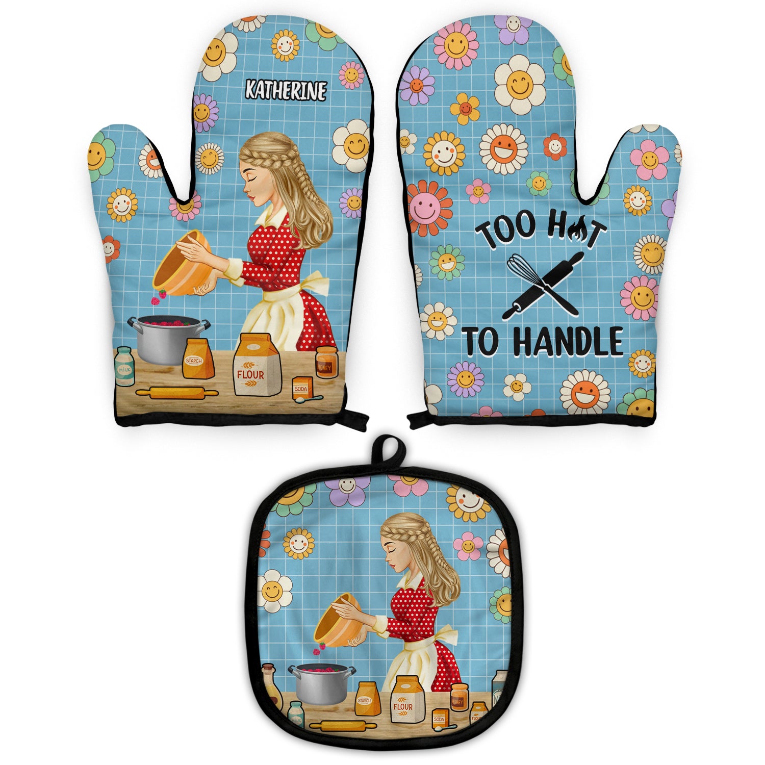 Too Hot To Handle - Gift For Women, Mom, Mother - Personalized Oven Mitts, Pot Holders