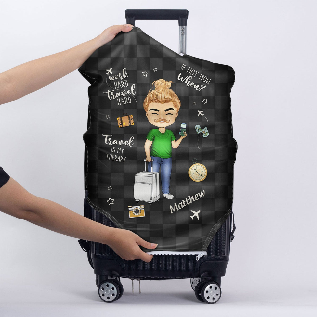 Voyager est ma thérapie - Cadeau pour voyageurs, amoureux du voyage, lui, elle - Housse de bagage personnalisée