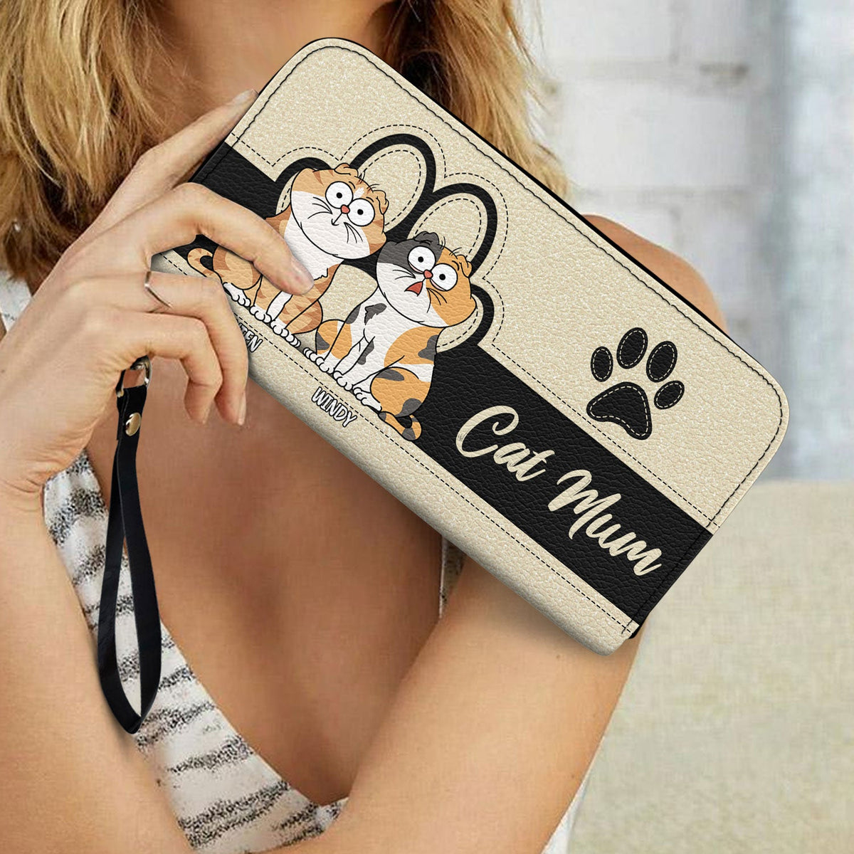 Maman Chat - Cadeau d'anniversaire pour les amoureux des chats, les femmes - Portefeuille long en cuir personnalisé