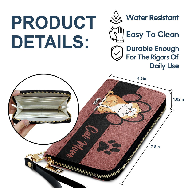 Maman Chat - Cadeau d'anniversaire pour les amoureux des chats, les femmes - Portefeuille long en cuir personnalisé