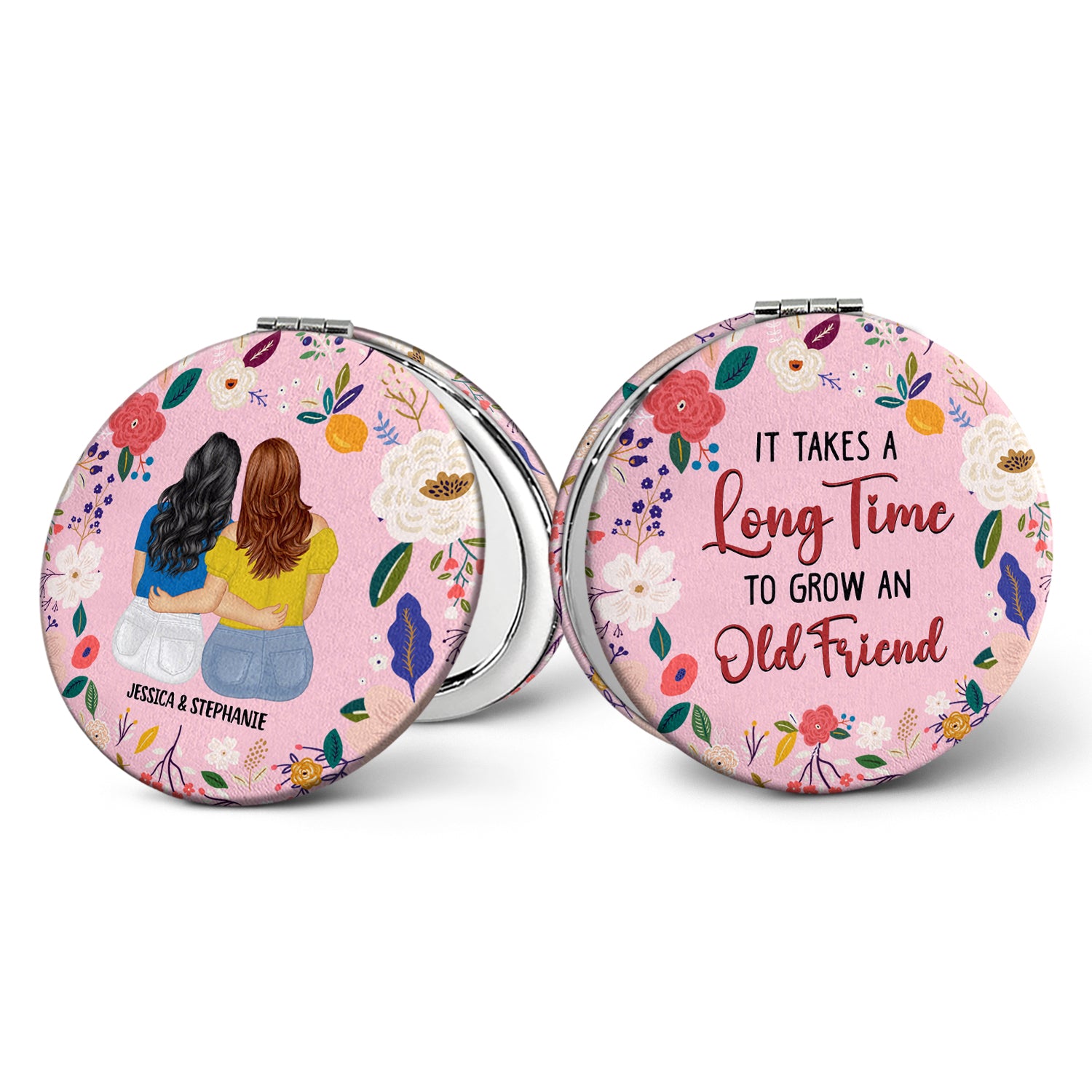 Grow An Old Friends - Gift For Besties - Personalized Circle Compact Mirror