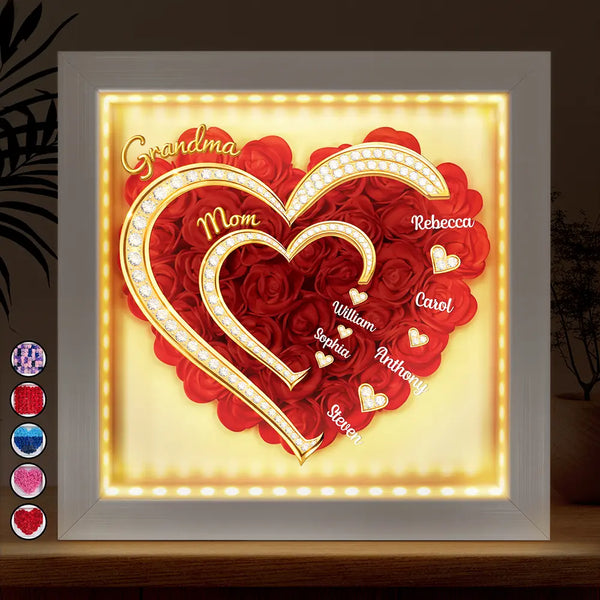 First Mom Now Grandma 3D Effect Faux Gemstone - Personalized LED Light Flower Shadow Box