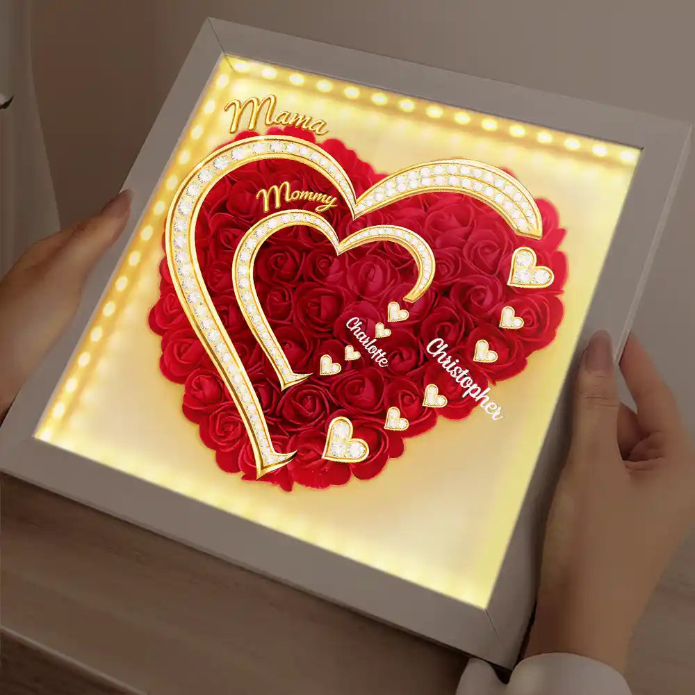 First Mom Now Grandma 3D Effect Faux Gemstone - Personalized LED Light Flower Shadow Box